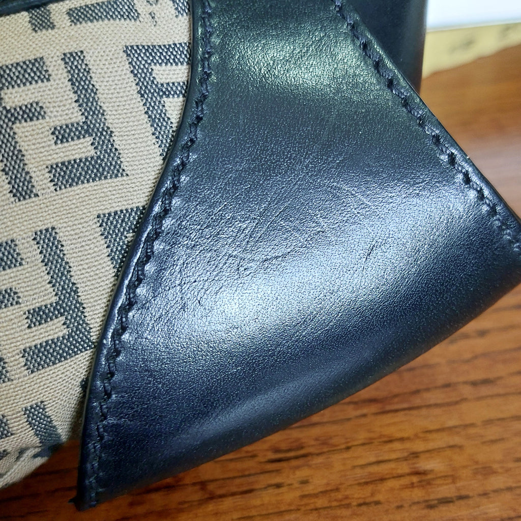 Fendi Beige/Black Zucchino Fabric and Leather Borsa Tuc Bag | Pre Loved |