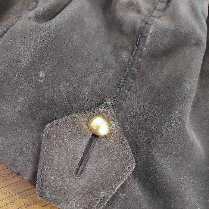 Yves Saint Laurent Vincennes Dark Chocolate Brown Suede Leather Gold Handle Bag | Pre Loved |