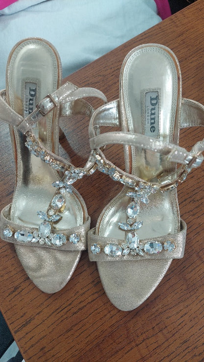 Dune London Gold Jewel-Embellished T-Bar Sandals | Pre Loved |