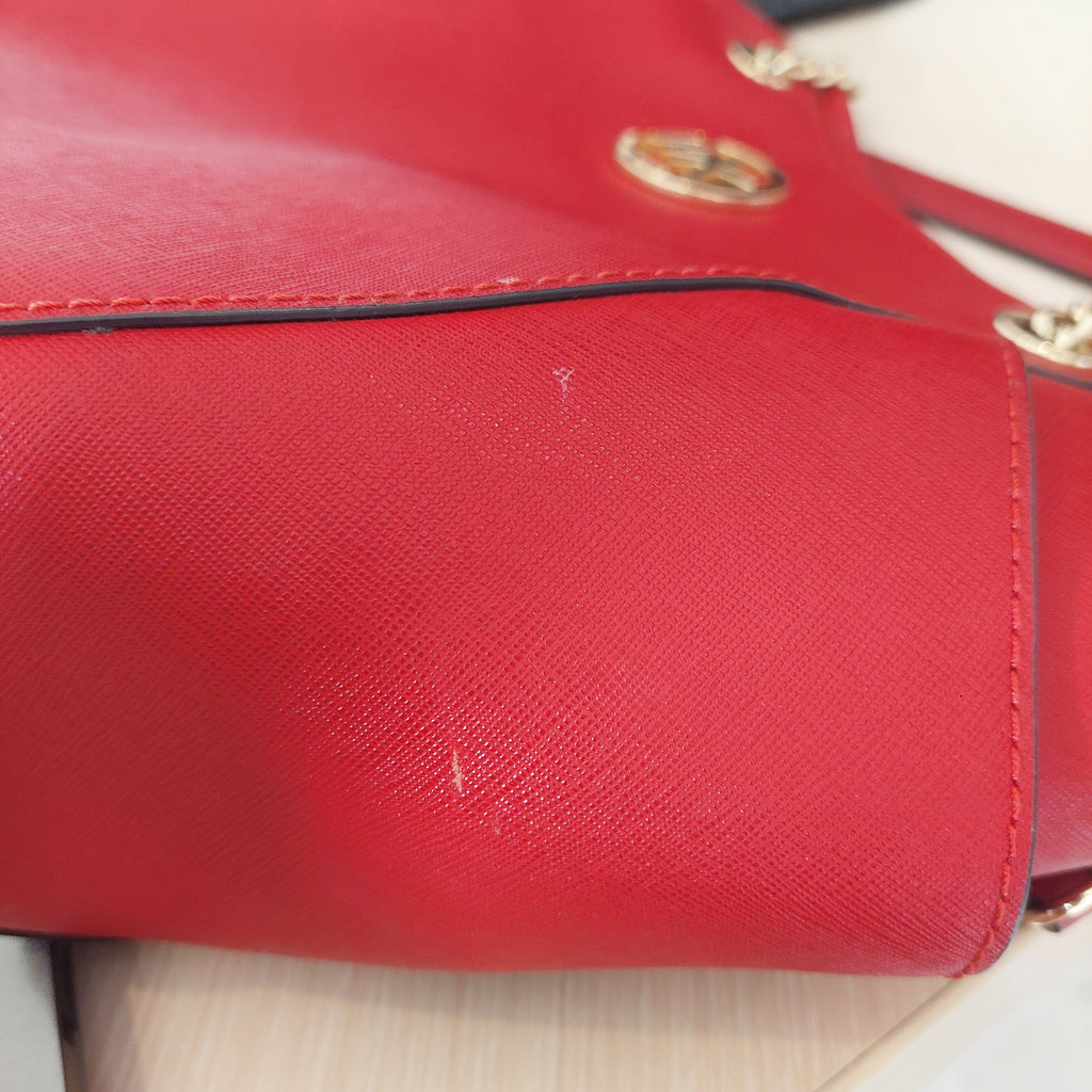 Michael Kors Red Jet Set Travel Large Chain Shoulder Tote Bag | Pre Loved |