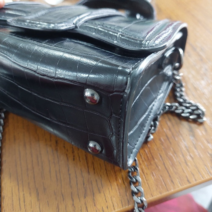 Zara Black Crocodile Patterned Faux Leather Mini City Crossbody Bag | Pre Loved | - Secret Stash