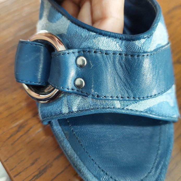 Coach Dusty Blue Merridith Logo Suede Wedges | Pre Loved |