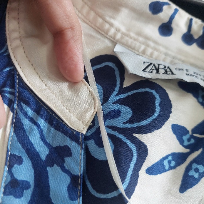 ZARA Cream & Blue Floral Printed Top | Pre Loved |
