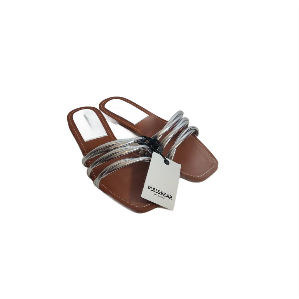 Pull & Bear Silver Strappy Flat Sandals | Brand New |