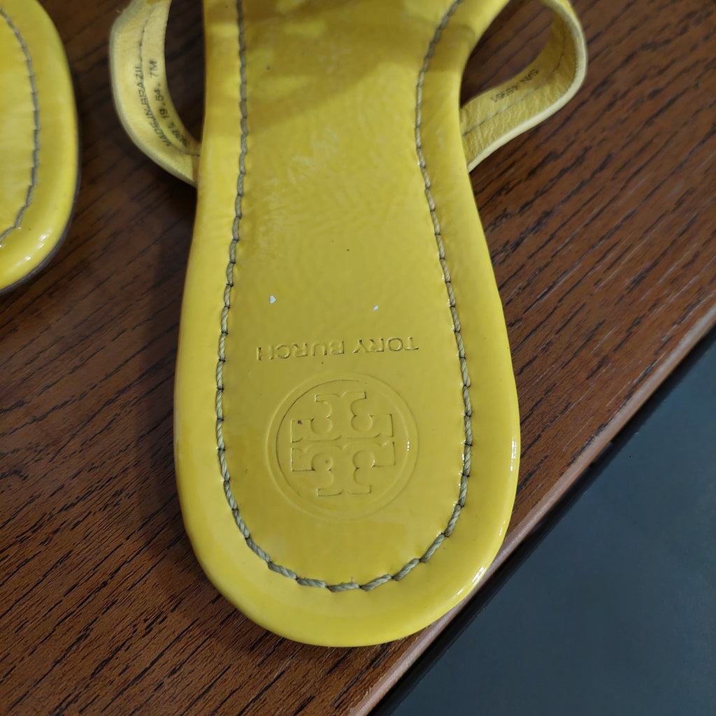 Tory Burch Yellow Patent Leather 'Miller' Sandals | Gently Used |