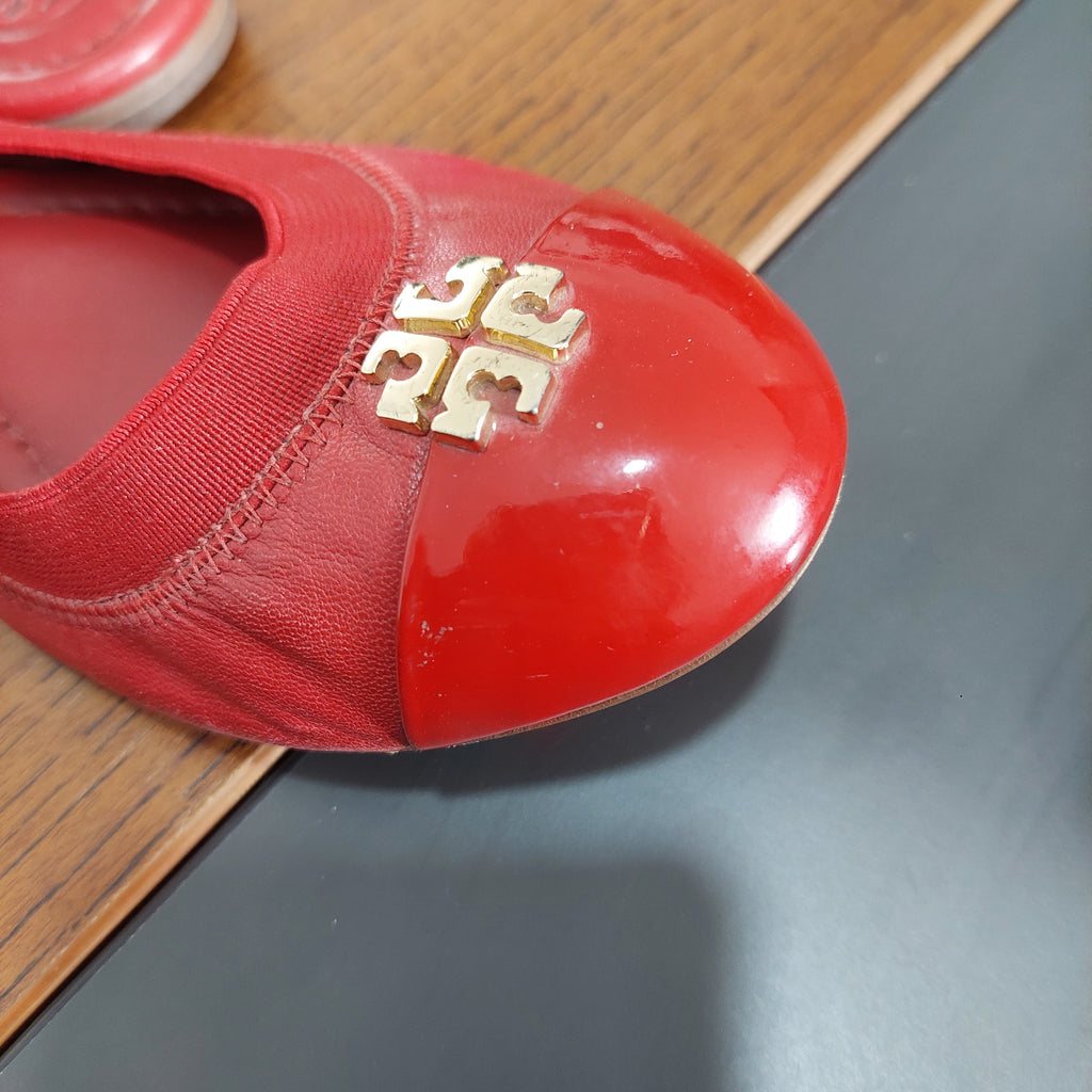 Tory Burch Red Leather 'Jolie' Slingback Flats | Pre Loved |