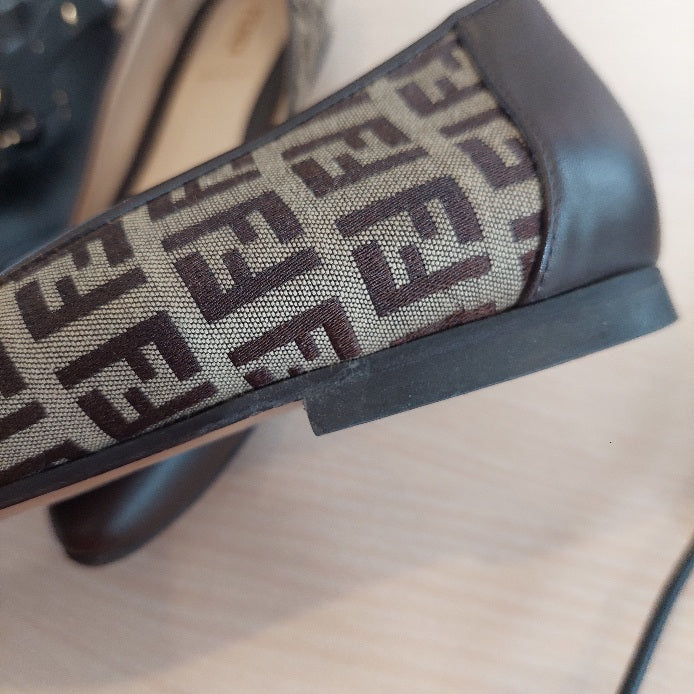 Fendi Brown Zucchino Leather And Canvas Ballet Flats | Pre Loved |