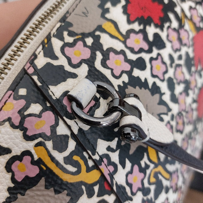 Coach White Leather Floral Printed Handbag | Pre Loved |