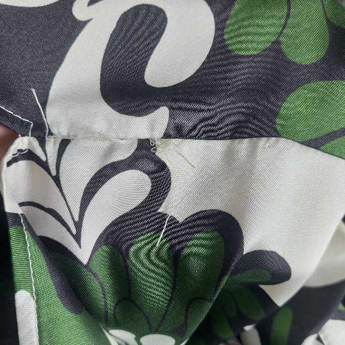 ZARA Cream, Green, & Black Satin Printed Button Down Shirt | Gently Used |