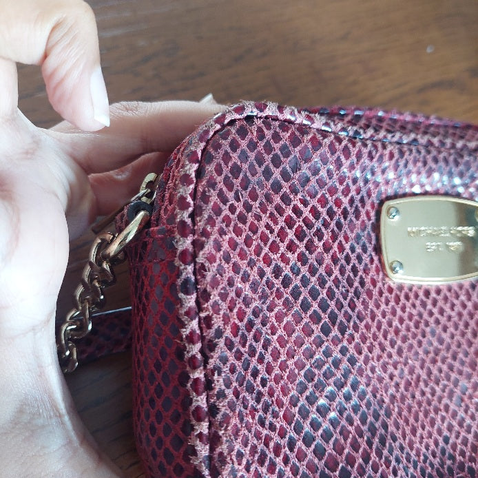 Michael Kors Red Leather Python Pattern Small Crossbody Bag | Pre Loved |