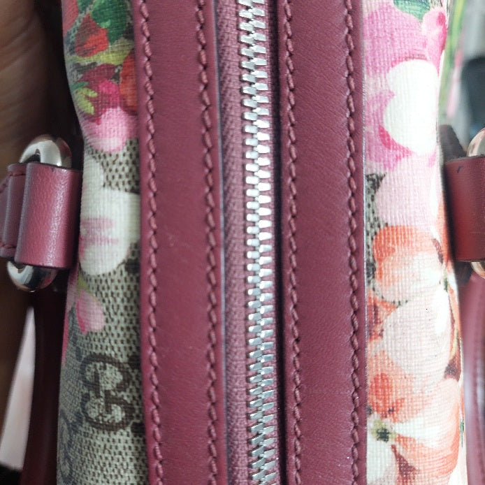 Gucci Pink/Beige GG Supreme Canvas Medium Blooms Boston Bag | Gently Used |