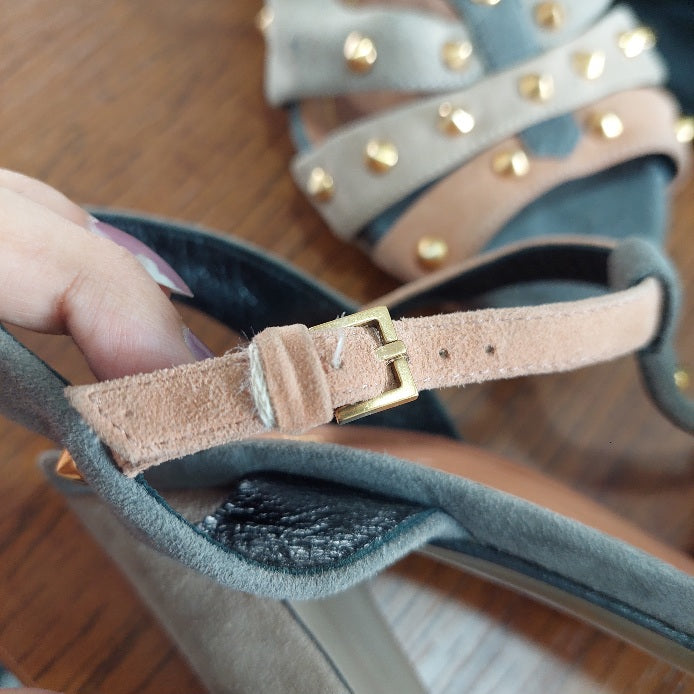 Gucci Multicolor Suede Studded Ankle Strap Sandals | Pre Loved |