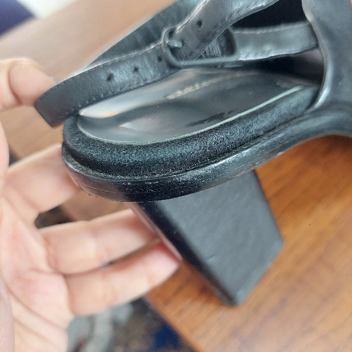 Alexander Wang Black Leather Cole Peep Toe Slingback Mule Sandals | Pre Loved |