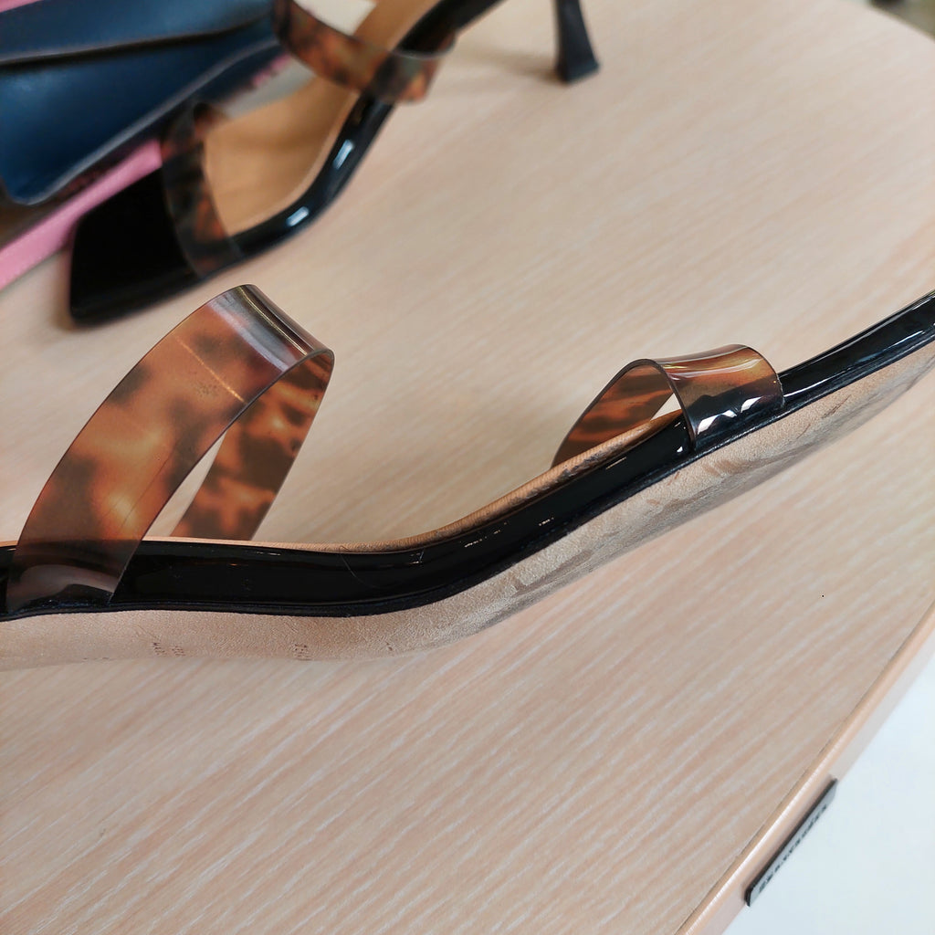 Dear Frances Black Patent Tortoise Shell Strappy Heels | Pre Loved |
