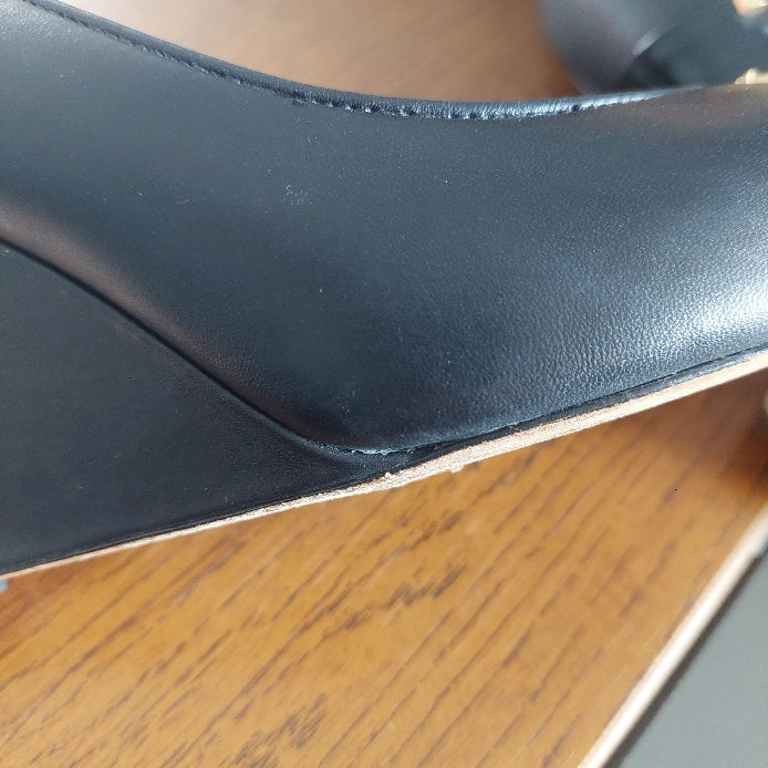 Tory Burch Black Leather Everly Cap Toe Wedges | Gently Used |
