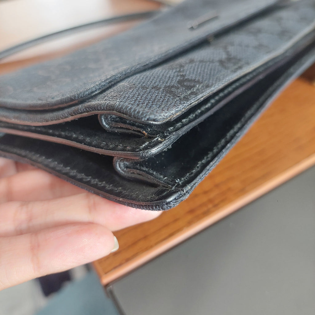 Gucci Black Canvas & Leather GG Toile Baguette Noir Shoulder Bag | Pre Loved |