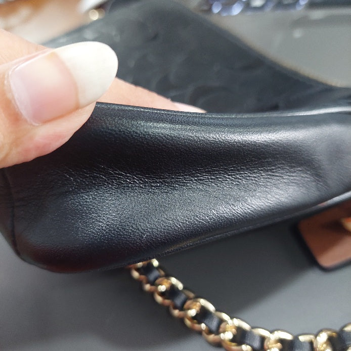 Coach Black Leather Signature Debossed Mini Bag | Pre Loved |