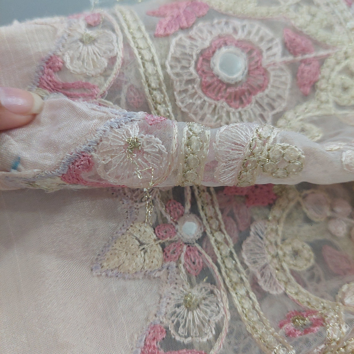 Threads & Motifs Light Pink Mirror Embroidered Outfit (3 Pieces) | Gently Used |