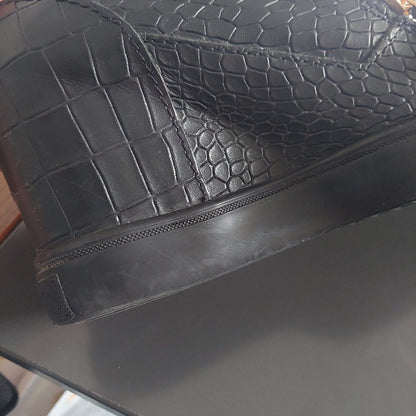 Giuseppe Zanotti Black Crocodile Embossed Leather Lorenz Wedges | Pre Loved |