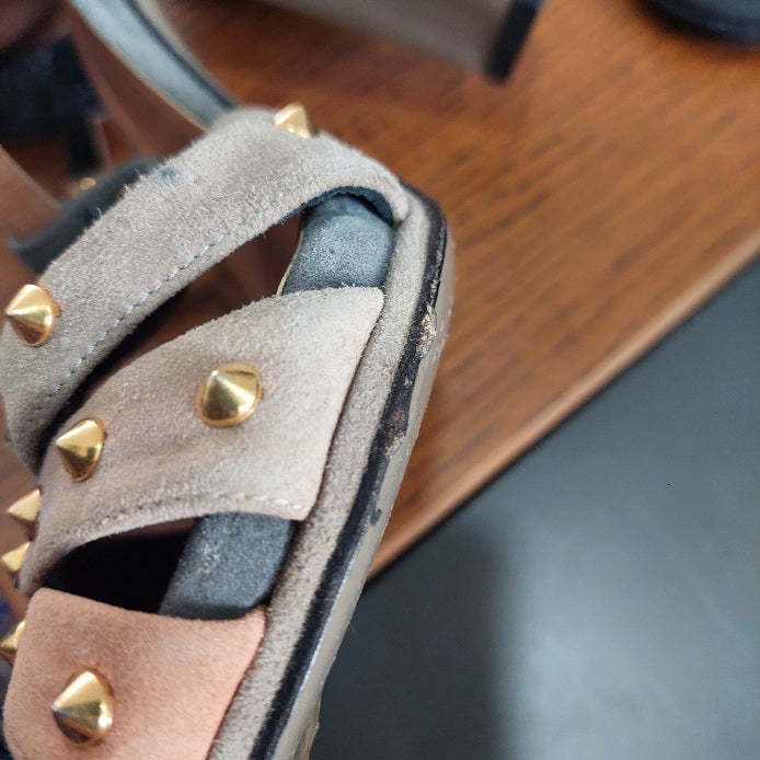 Gucci Multicolor Suede Studded Ankle Strap Sandals | Pre Loved |
