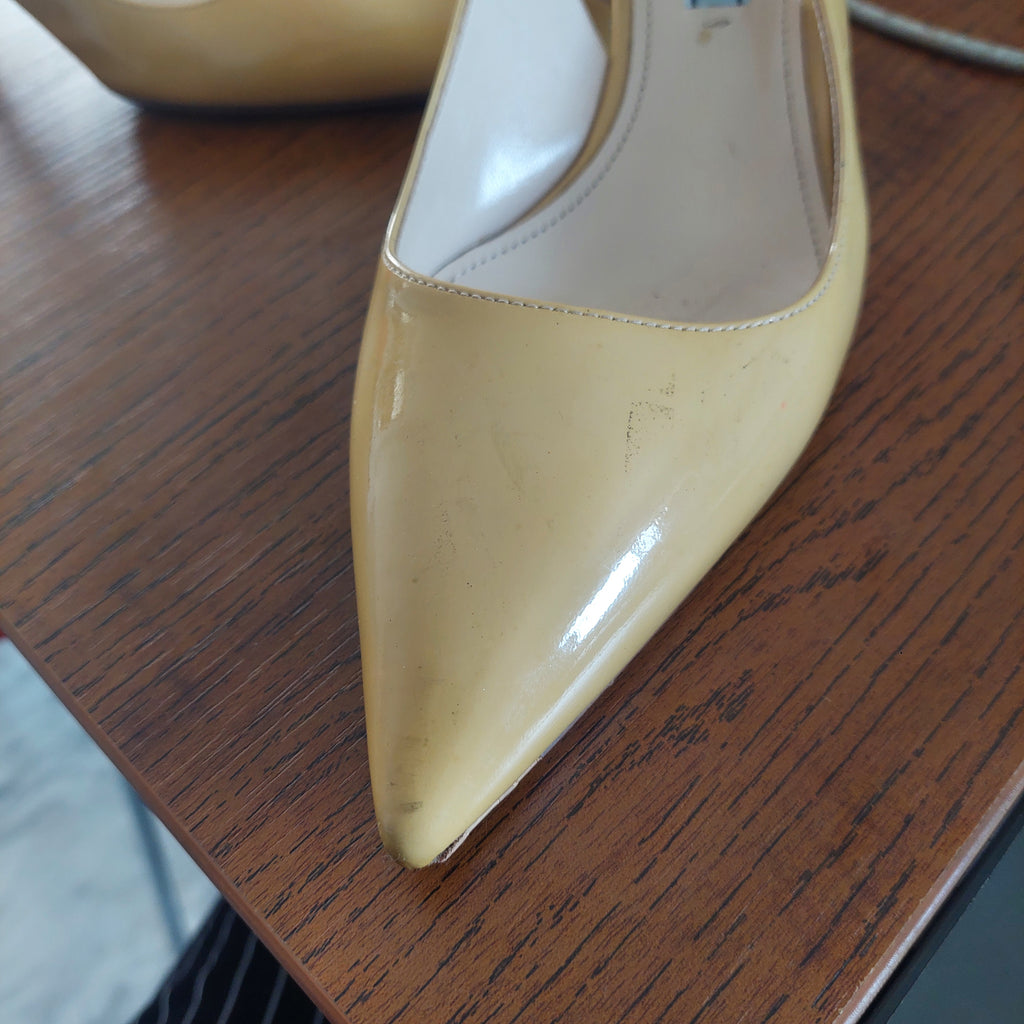 Prada Beige Patent Leather Pointed Kitten Heels | Pre Loved |