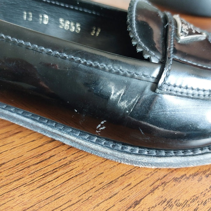 Prada Black Patent Leather Loafers | Pre Loved |