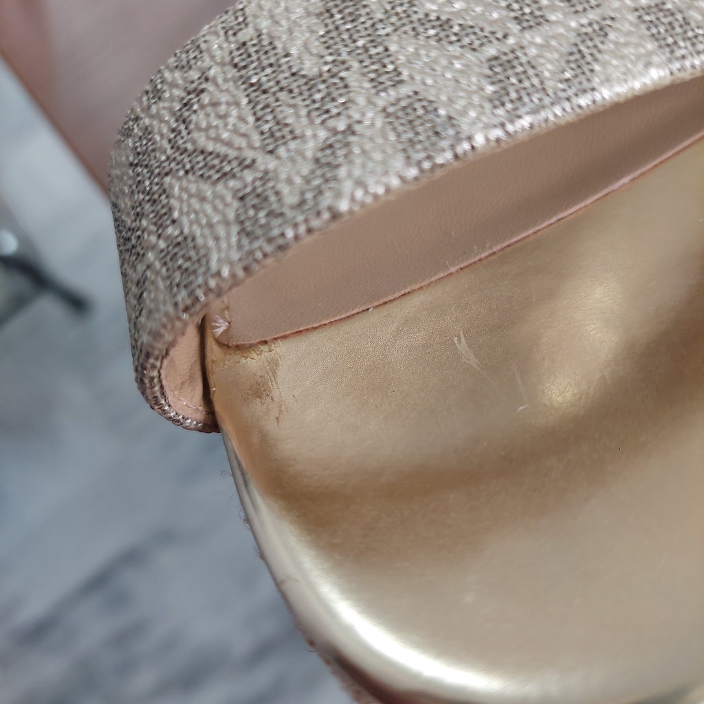 Michael Kors Serena Metallic Logo Wedge Sandals | Brand New |