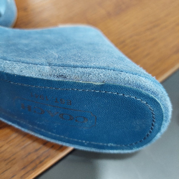 Coach Dusty Blue Merridith Logo Suede Wedges | Pre Loved |