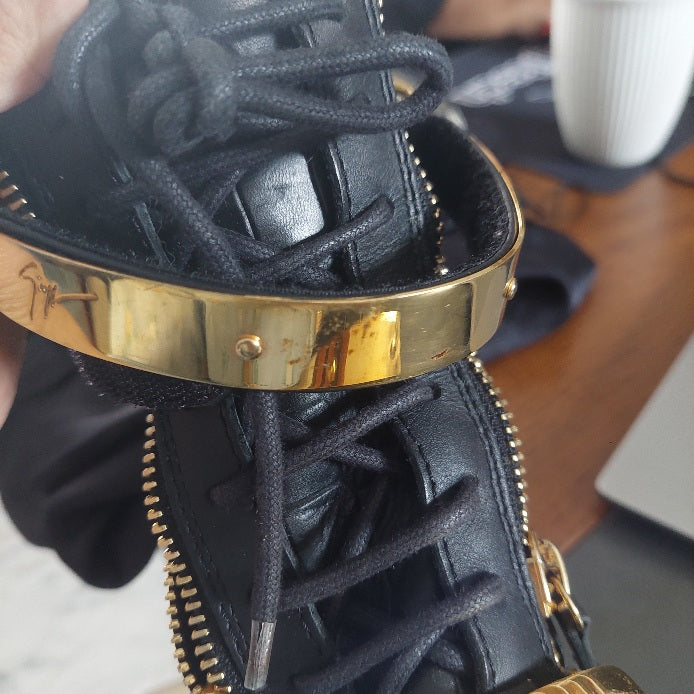 Giuseppe Zanotti Black Crocodile Embossed Leather Lorenz Wedges | Pre Loved |