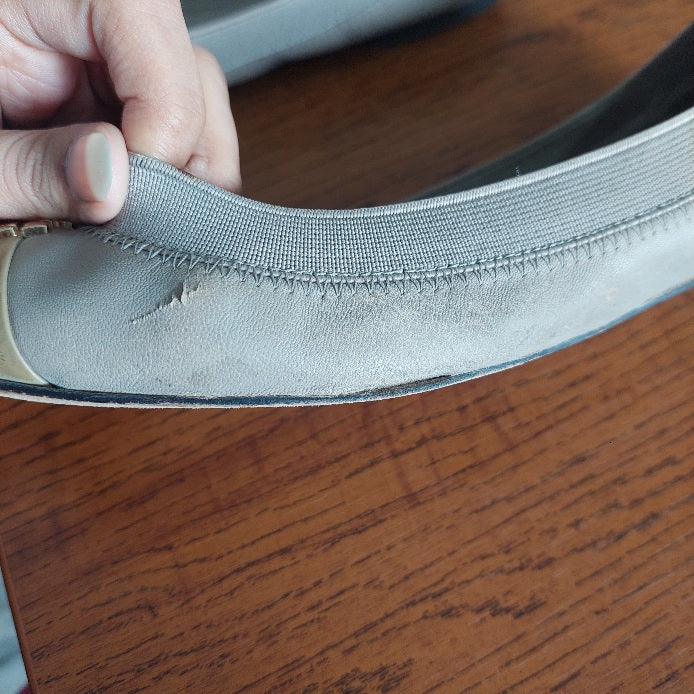 Tory Burch Grey Leather Two-Toned Jolie Ballet Flats | Pre Loved |