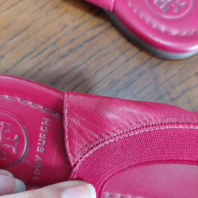 Tory Burch Red Leather 'Jolie' Slingback Flats | Pre Loved |