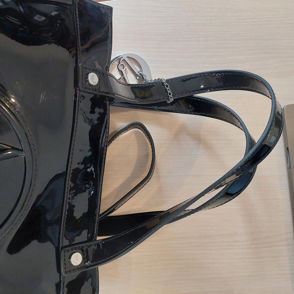 Armani Jeans Black Patent Leatherette Handbag | Pre Loved |