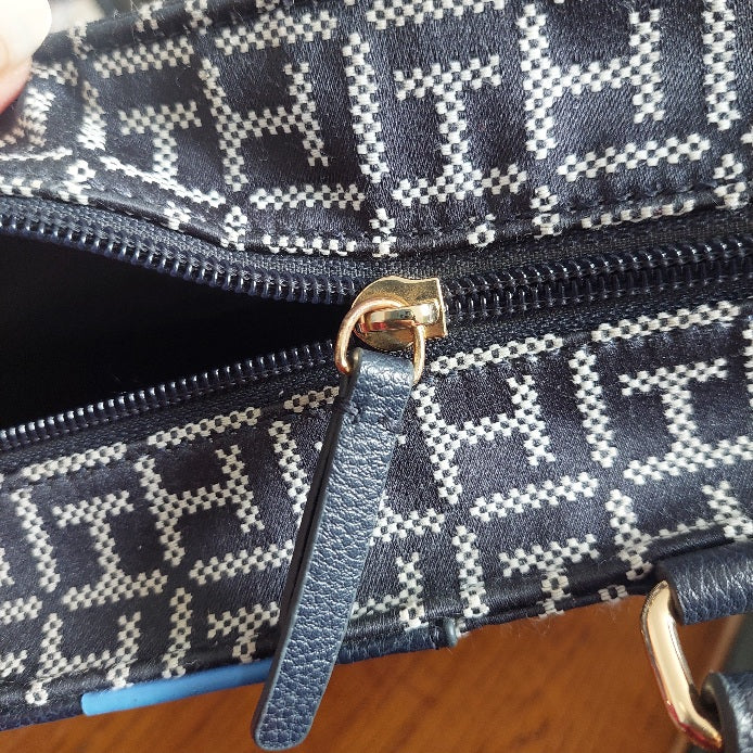 Tommy Hilfiger Navy Jacquard Monogram Tote Bag | Gently Used |