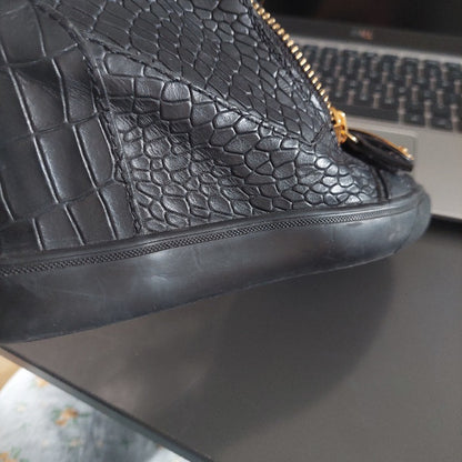 Giuseppe Zanotti Black Crocodile Embossed Leather Lorenz Wedges | Pre Loved |