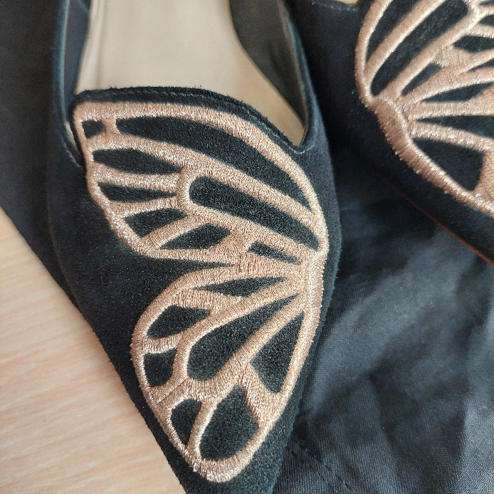 Sophia Webster Black Suede 'Bibi' Butterfly Ballerina Flats | Pre Loved |