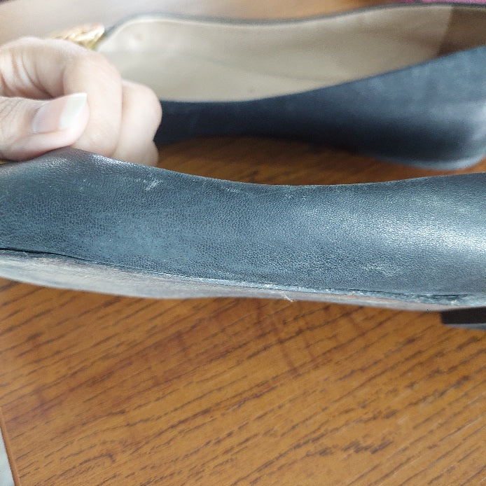 Tory Burch Black Leather Chelsea Cap-Toe Ballet Flats | Pre Loved |