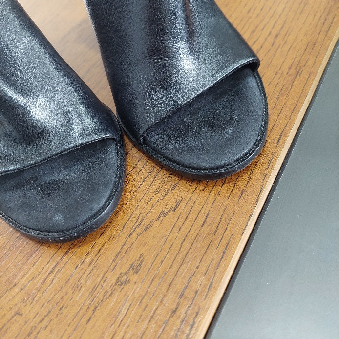 Alexander Wang Black Leather Cole Peep Toe Slingback Mule Sandals | Pre Loved |