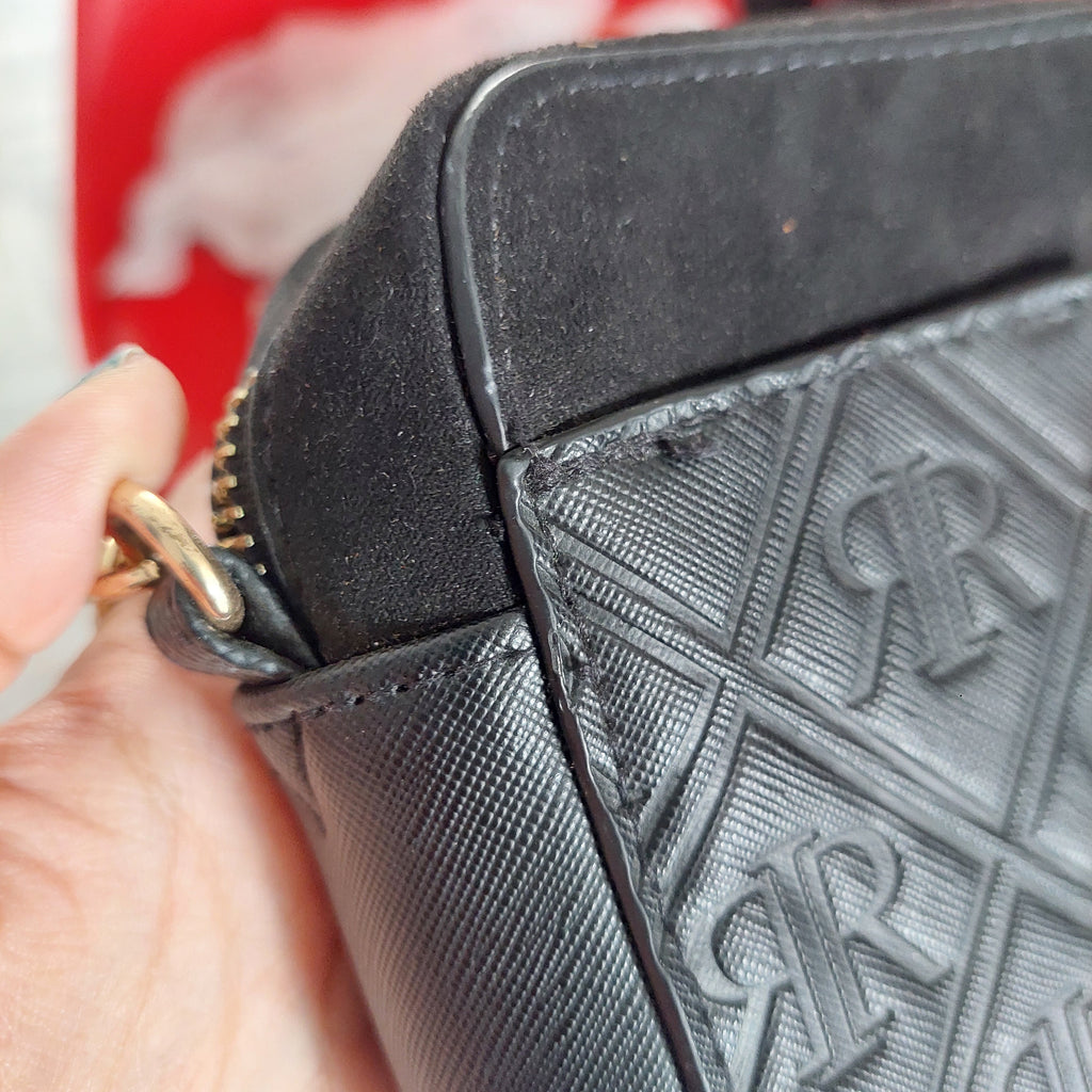 River Island Black Embossed Monogram Crossbody Bag | Pre Loved |