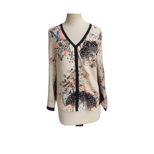 Warehouse Cream & Black Printed V-Neck Top | Pre Loved |