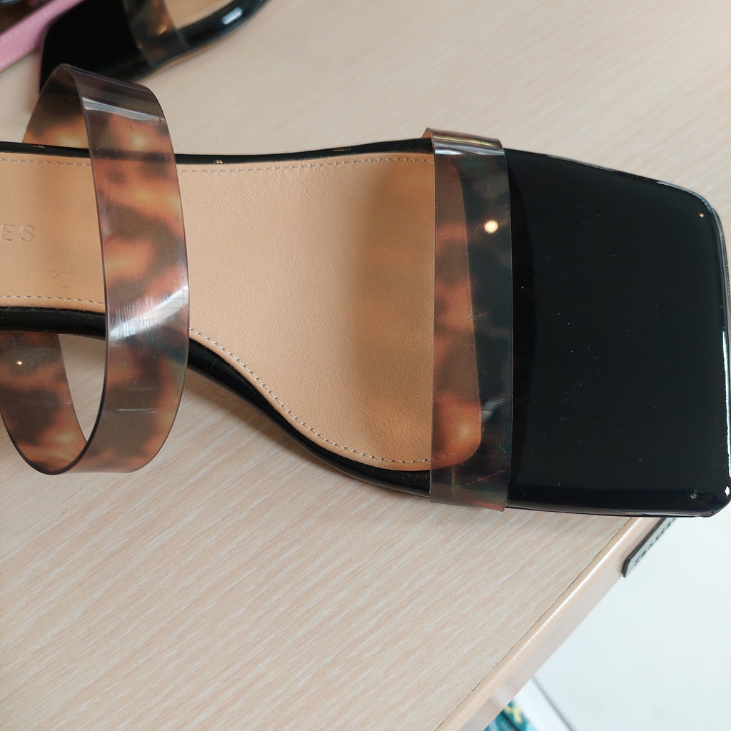 Dear Frances Black Patent Tortoise Shell Strappy Heels | Pre Loved |