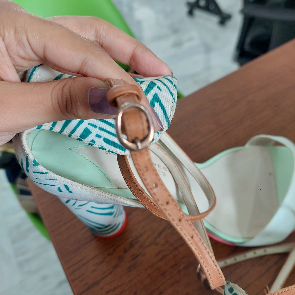 Sophia Webster For J.Crew Tropical Fabric Ankle Strap Heeled Sandals | Pre Loved |