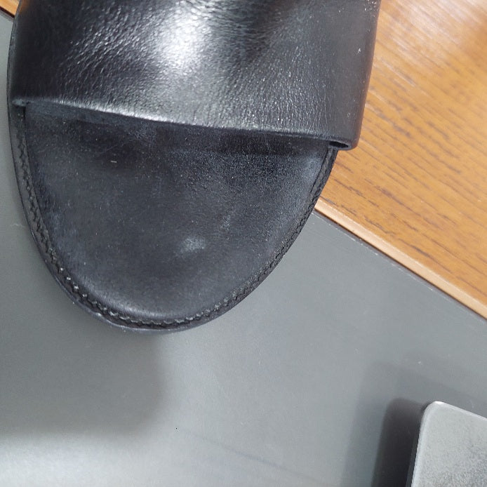 Alexander Wang Black Leather Cole Peep Toe Slingback Mule Sandals | Pre Loved |