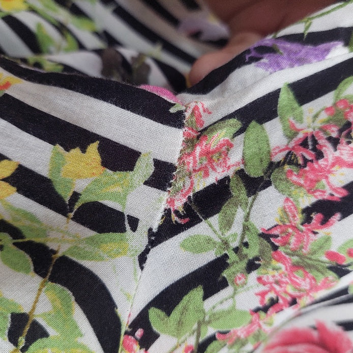 Zara Black & White Striped Floral Printed Button Down Dress | Gently Used |