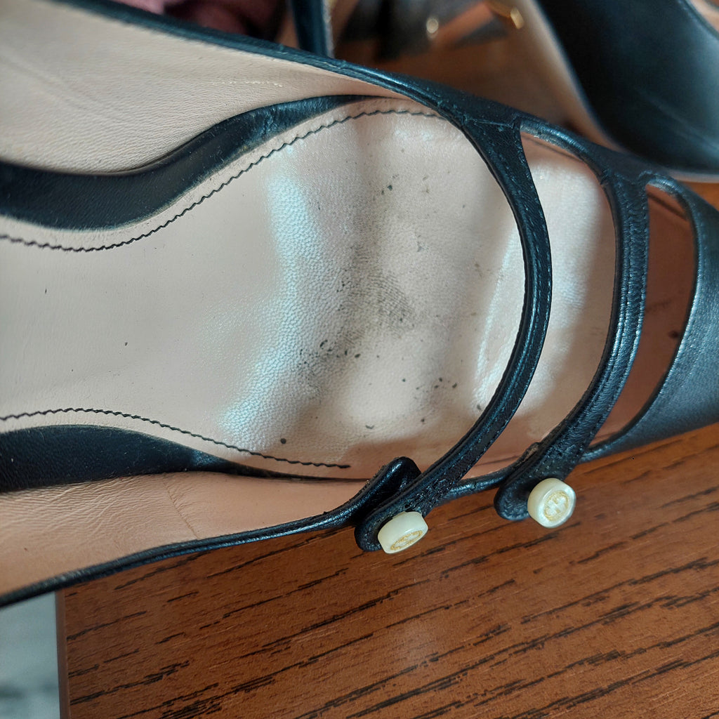 Gucci Black Leather Aneta Double Strip Pumps | Pre Loved |