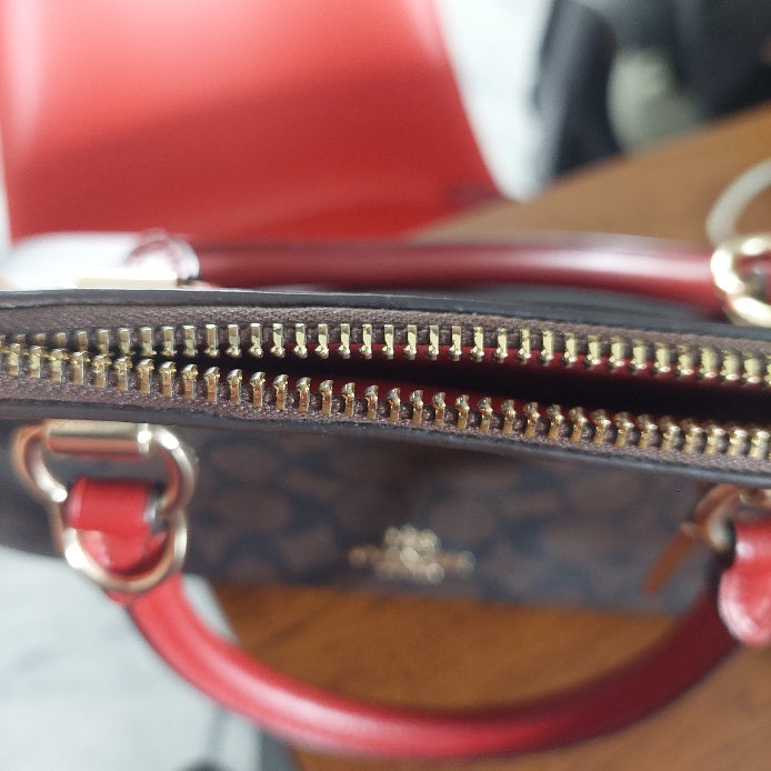 Coach Brown/Red Canvas & Leather Katy Signature Dome Satchel Bag | Pre Loved |