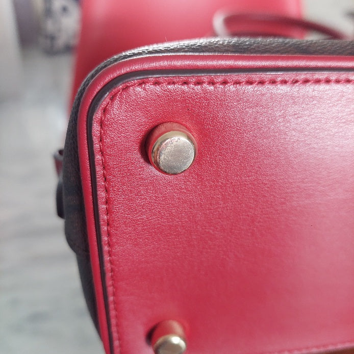 Coach Brown/Red Canvas & Leather Katy Signature Dome Satchel Bag | Pre Loved |