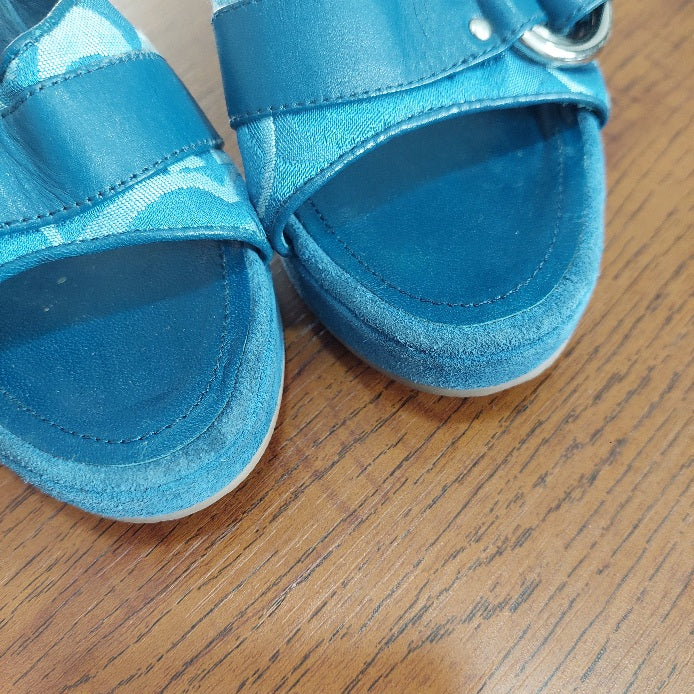 Coach Dusty Blue Merridith Logo Suede Wedges | Pre Loved |