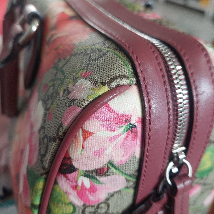 Gucci Pink/Beige GG Supreme Canvas Medium Blooms Boston Bag | Gently Used |