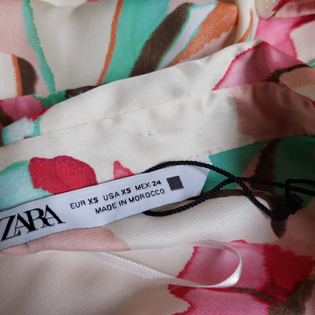 ZARA Cream Printed Satin Collared Button Down Shirt | Pre Loved |
