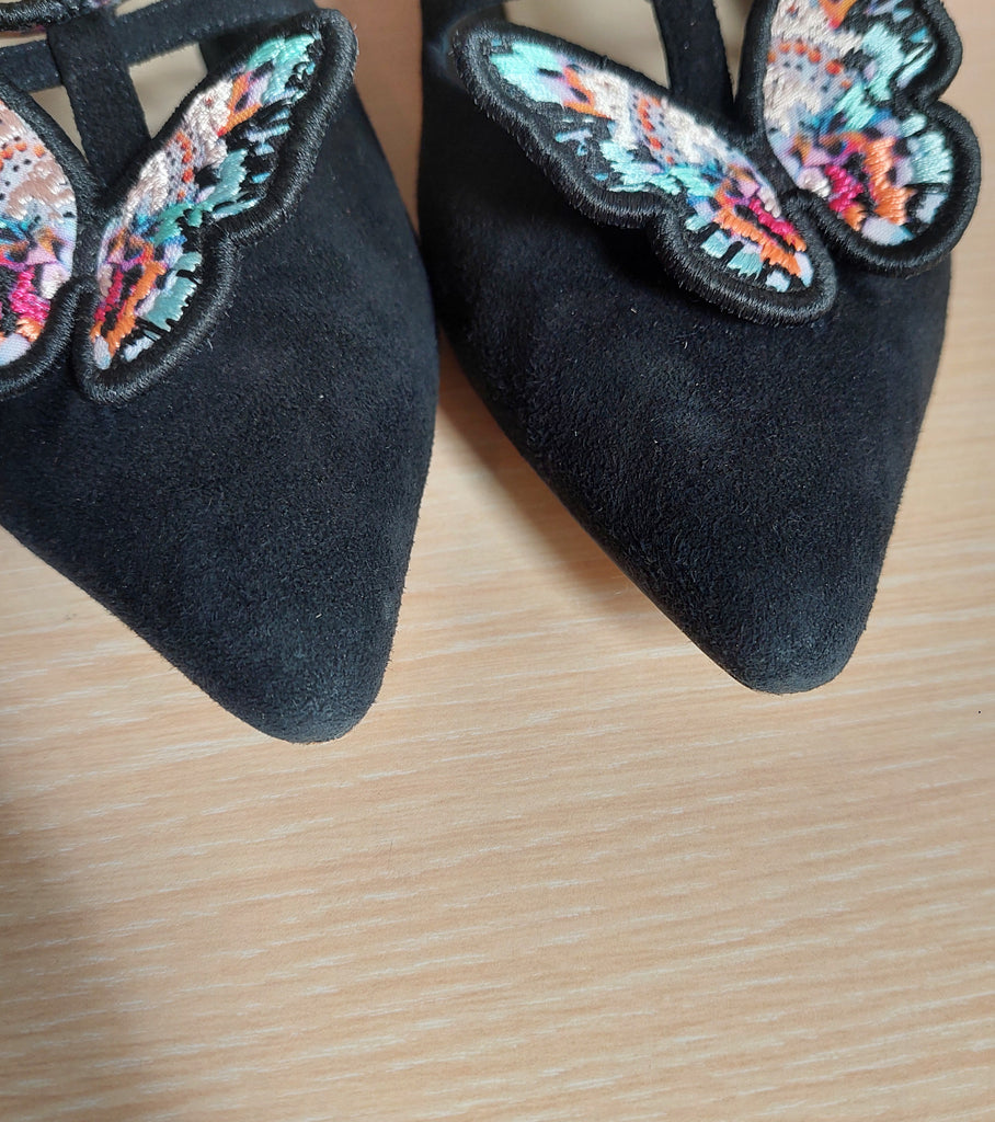Sophia Webster Black & Multi Butterfly Suede Riva Pointed Flats | Pre Loved |